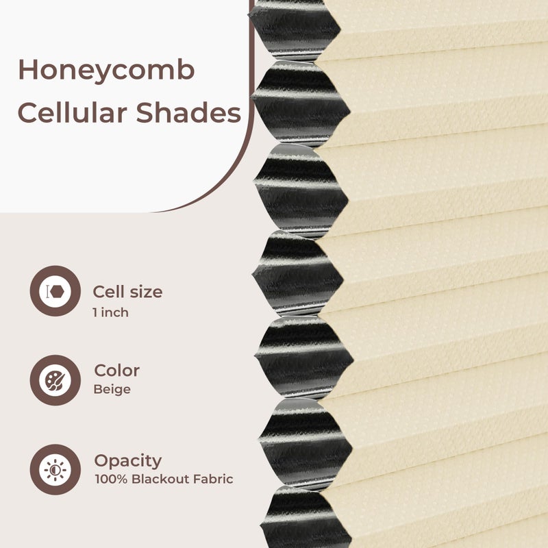 Allesin Cellular Shades Cordless Blackout Honeycomb Blinds for Indoor Windows, Thermal Insulated Window Shades Noise Reduction, Easy to Install, Perfect for Bedroom/Living Room, Beige 27" W x 64" H - Image 3